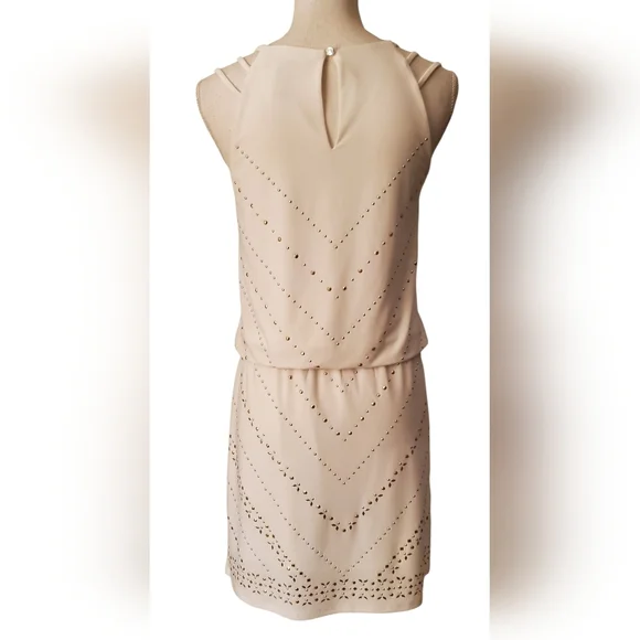 White House Black Market White Sleeveless Embellished Drop Waist Dress Size S - Picture 3 of 8